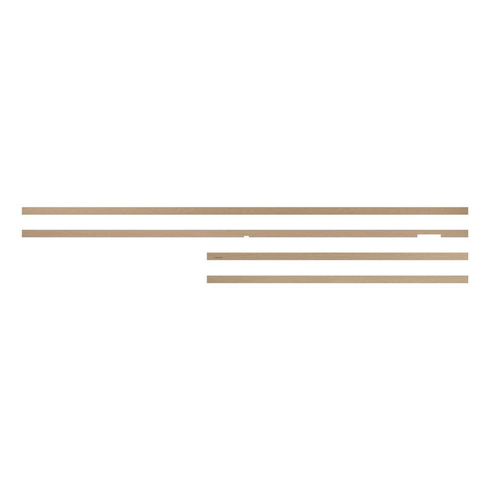 Teak TV bezel components set with multiple wood slats and inner parts