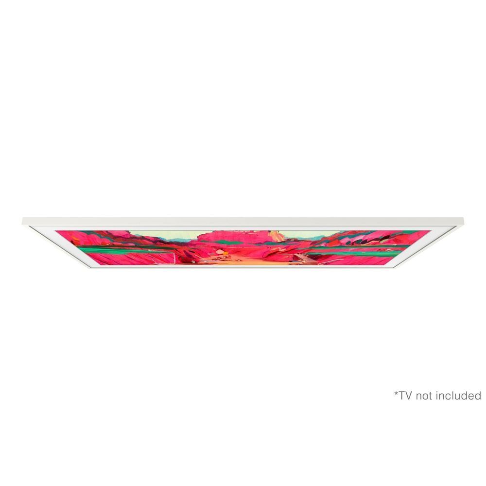 Samsung Frame TV bezel, white top-edge view showing slim frame thickness
