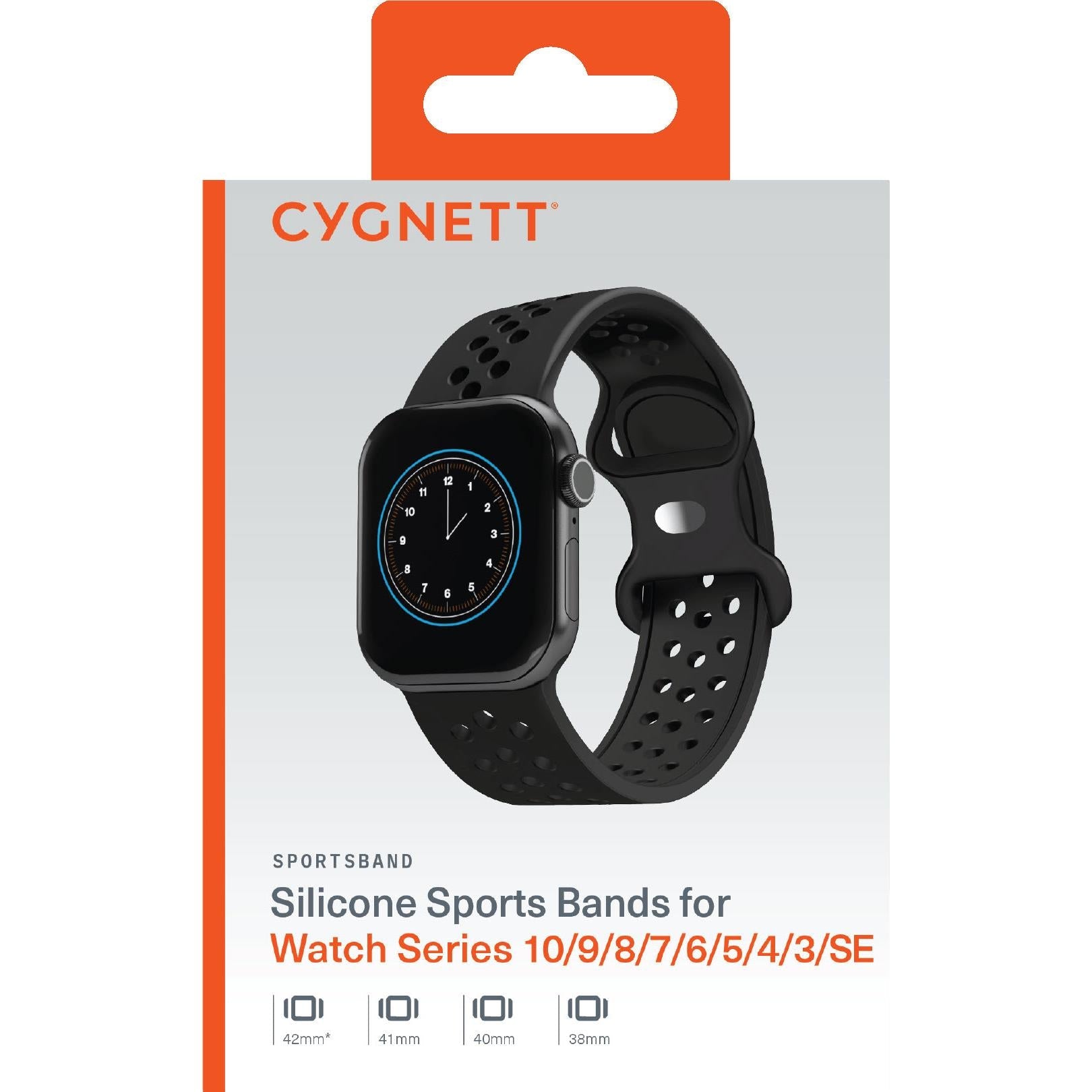 Cygnett SportsBand for Apple Watch 3/4/5/6/7/8/9/10/SE [38-40-41-42mm] (Black)