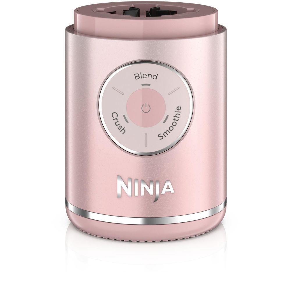 Dusty pink cordless portable blender base with blend control dial and Ninja logo