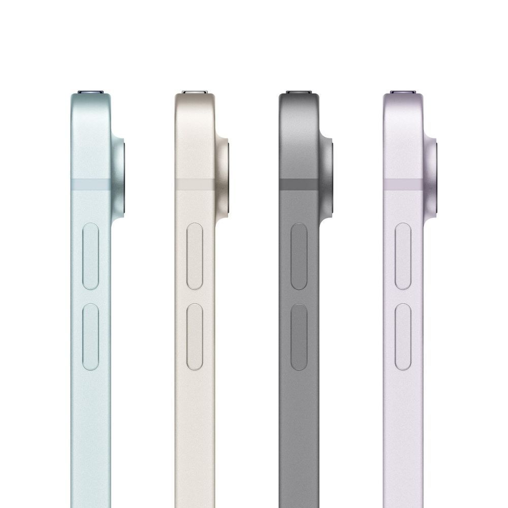 iPad Air tablet sides in light blue, beige, gray, and purple colors