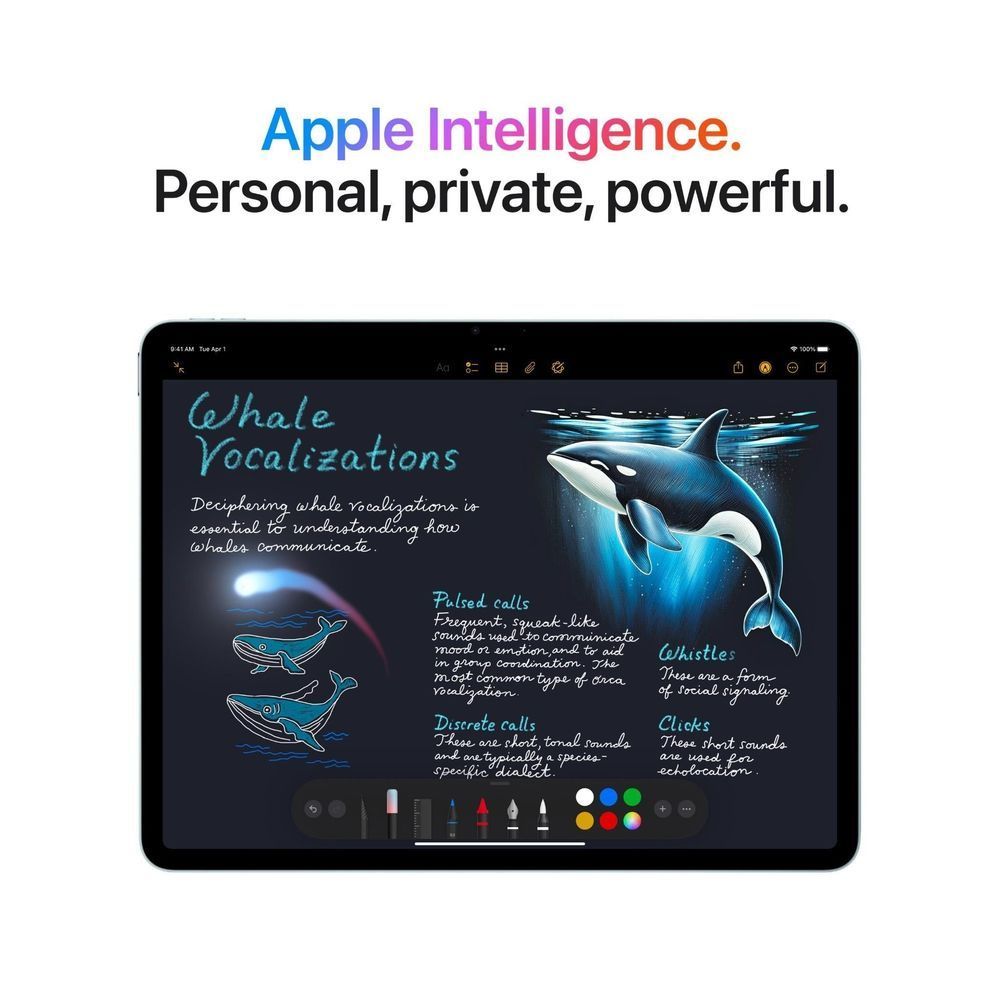 iPad Air tablet with whale-themed wallpaper on the screen