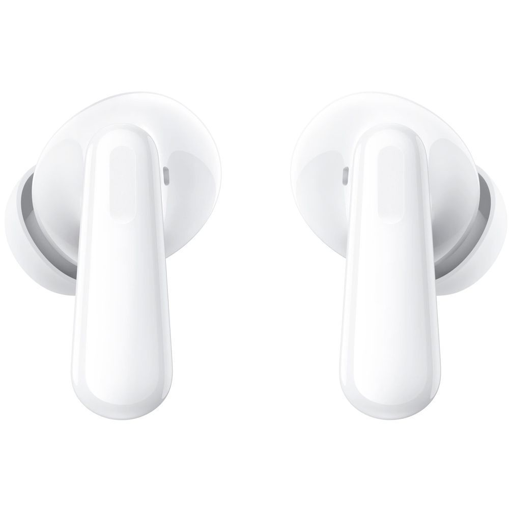 Silky white OPPO Enco Air4 true wireless noise cancelling earbuds, side angle pair