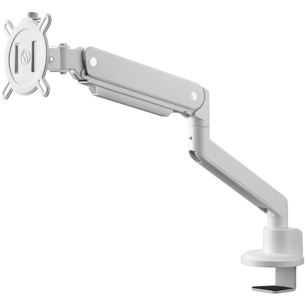 Single monitor arm mount, white, with round VESA plate and adjustable joint