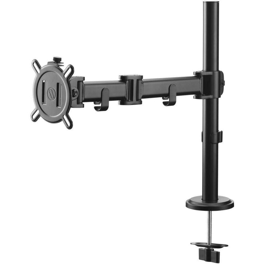 Black single monitor arm with VESA plate and adjustable mounting bar