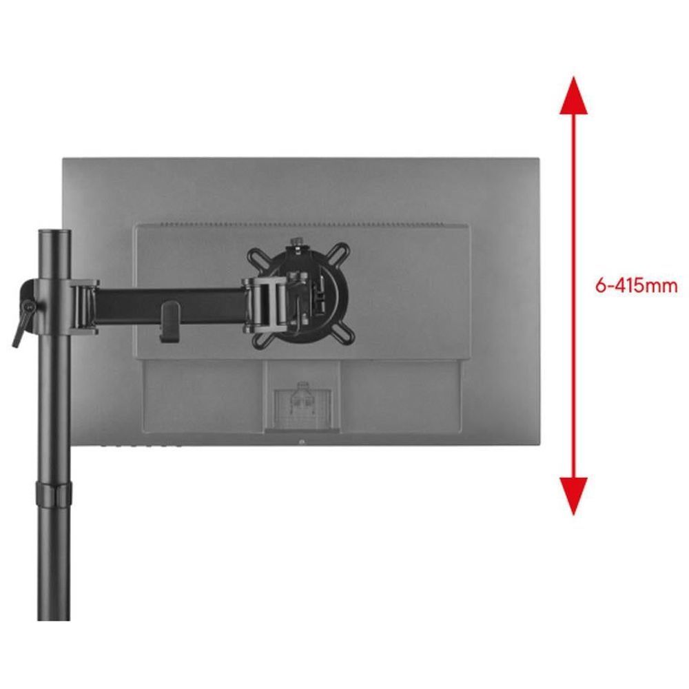 Black single monitor arm with screen mount bracket and height-adjust feature