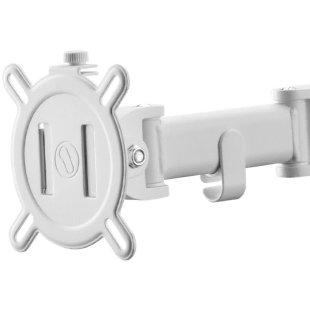 White monitor arm VESA mounting plate with locking hardware and support bar