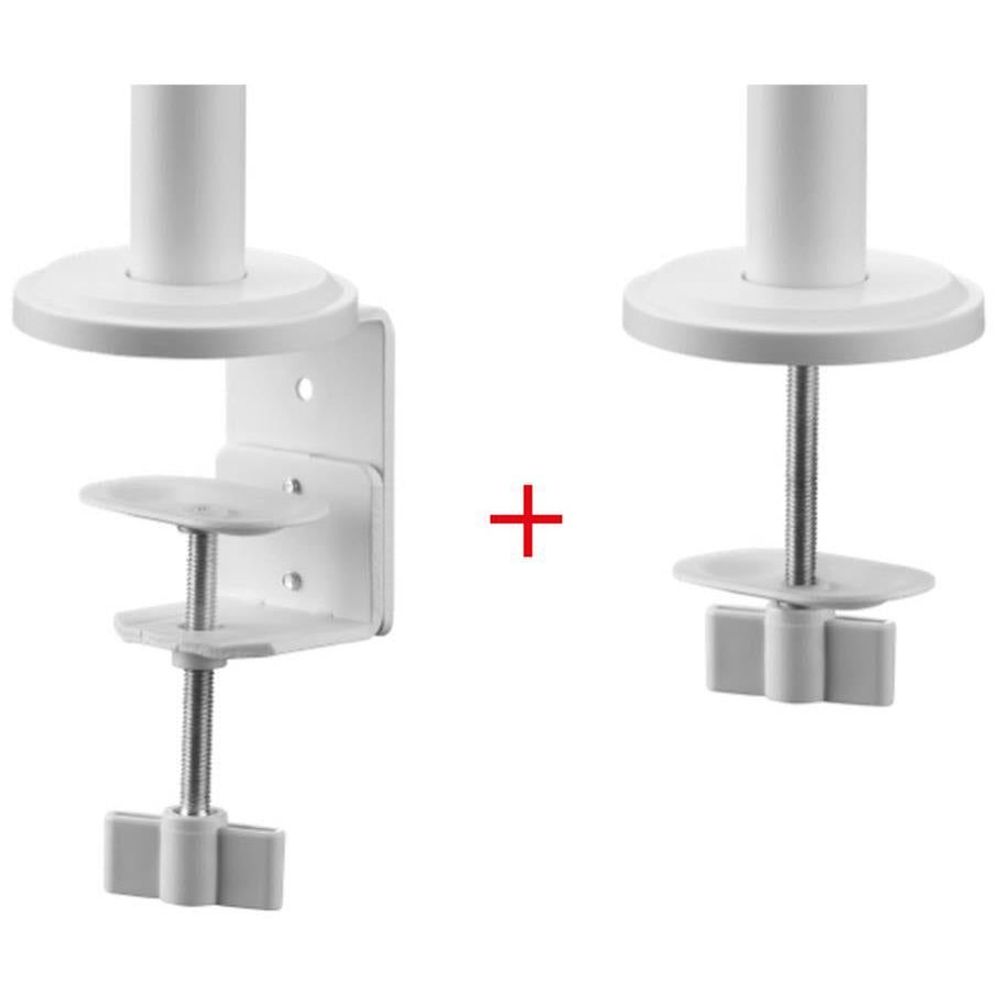 White monitor arm base plates with screw posts and mounting brackets