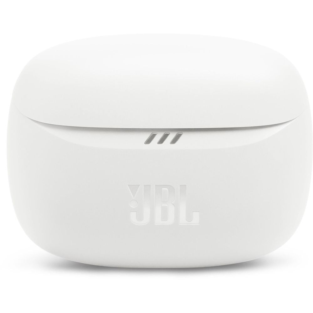 White JBL charging case with front panel and logo