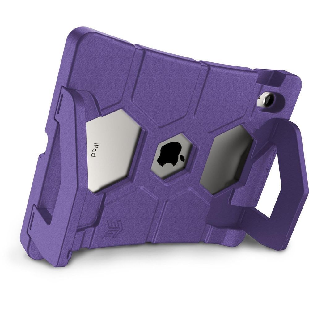 Purple folding iPad case with kickstand, camera cutout, and reinforced corners
