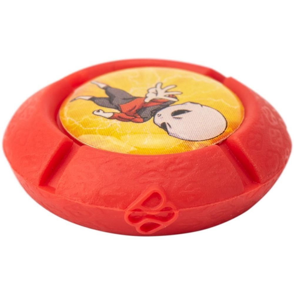 Red round controller grip with cartoon character graphic on top