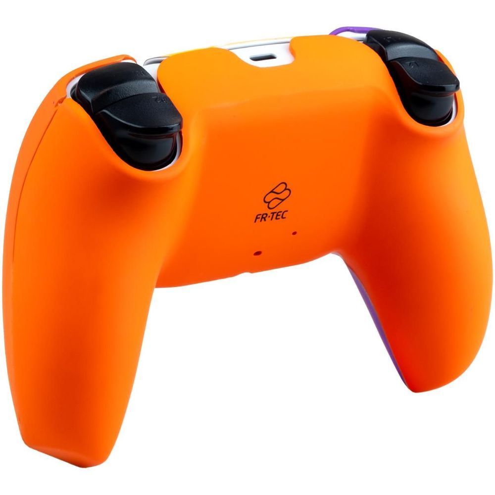 Orange PS5 game controller with black triggers, thumbsticks, and FR-TEC marking