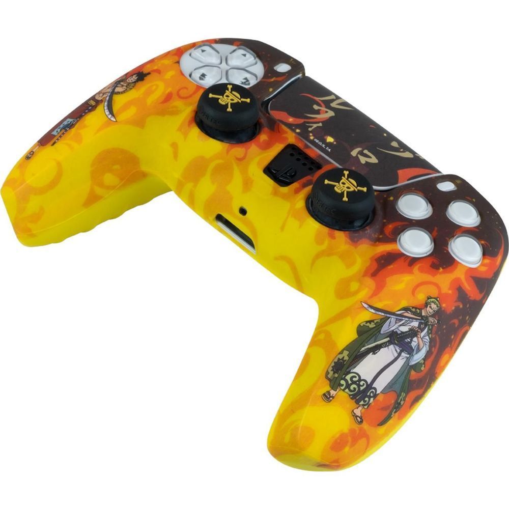 Fire PS5 controller custom kit top view with black touchpad and flame yellow body