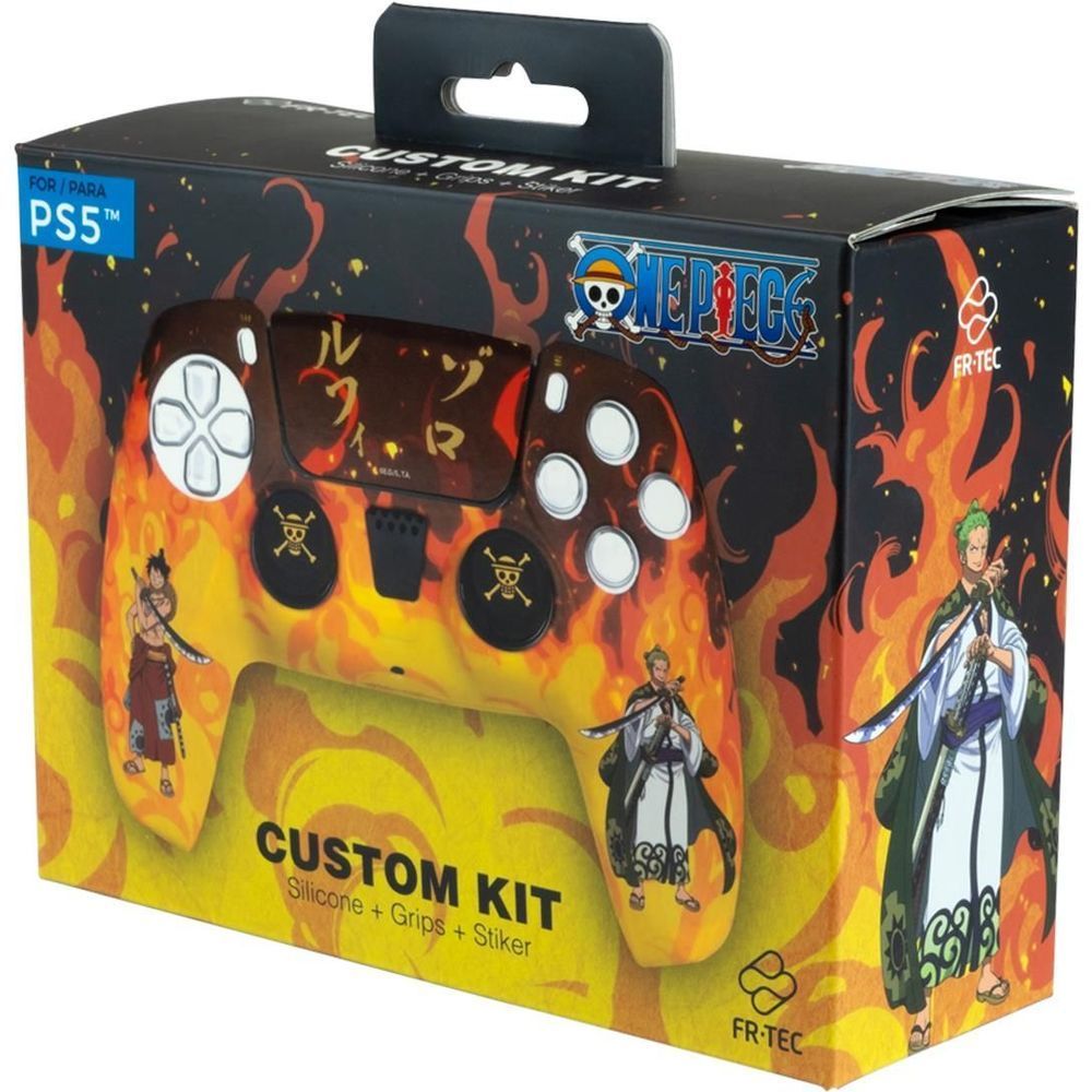 PS5 Custom Kit retail box with One Piece Fire controller artwork and graphics