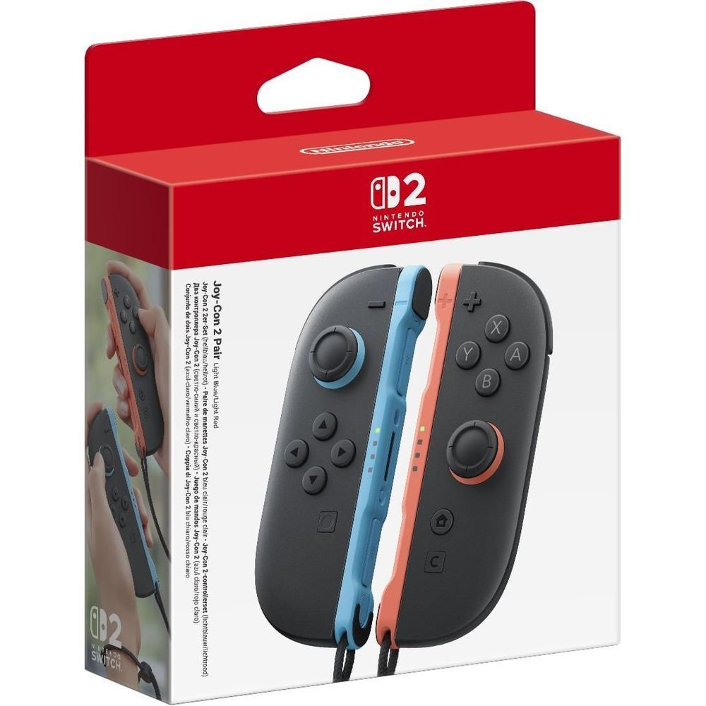 Nintendo Switch 2 Joy-Con controller pair retail box, light blue and light red