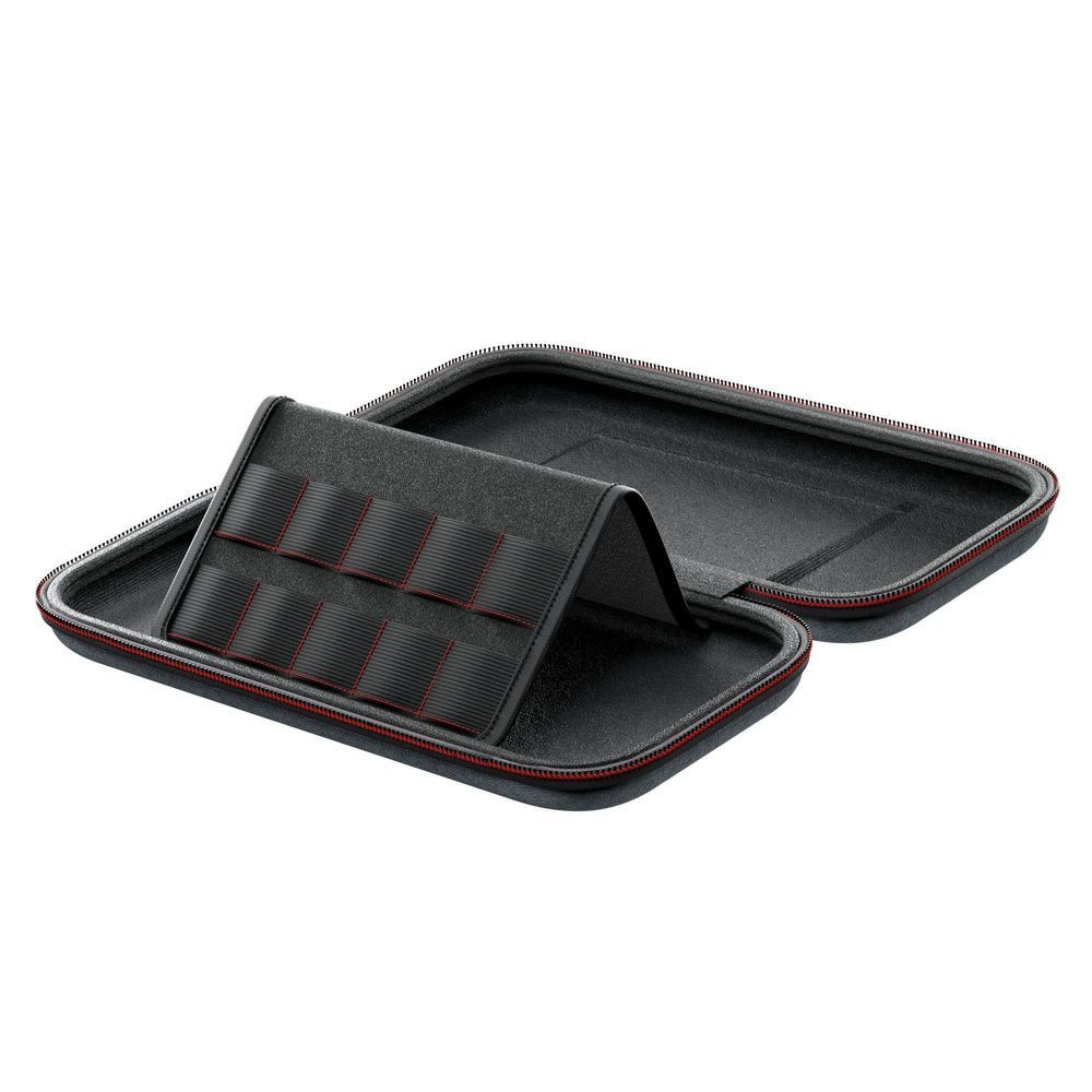 Dark heather grey slim case interior with molded slots and cushioned lining