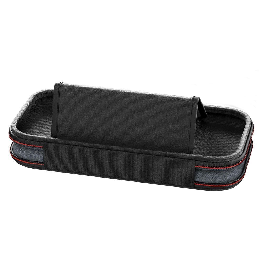 Dark heather grey slim case with upright divider pad and red zipper trim