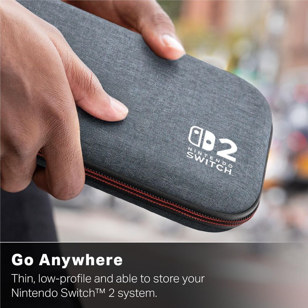 Dark heather grey slim case with Nintendo Switch 2 logo and red zipper trim