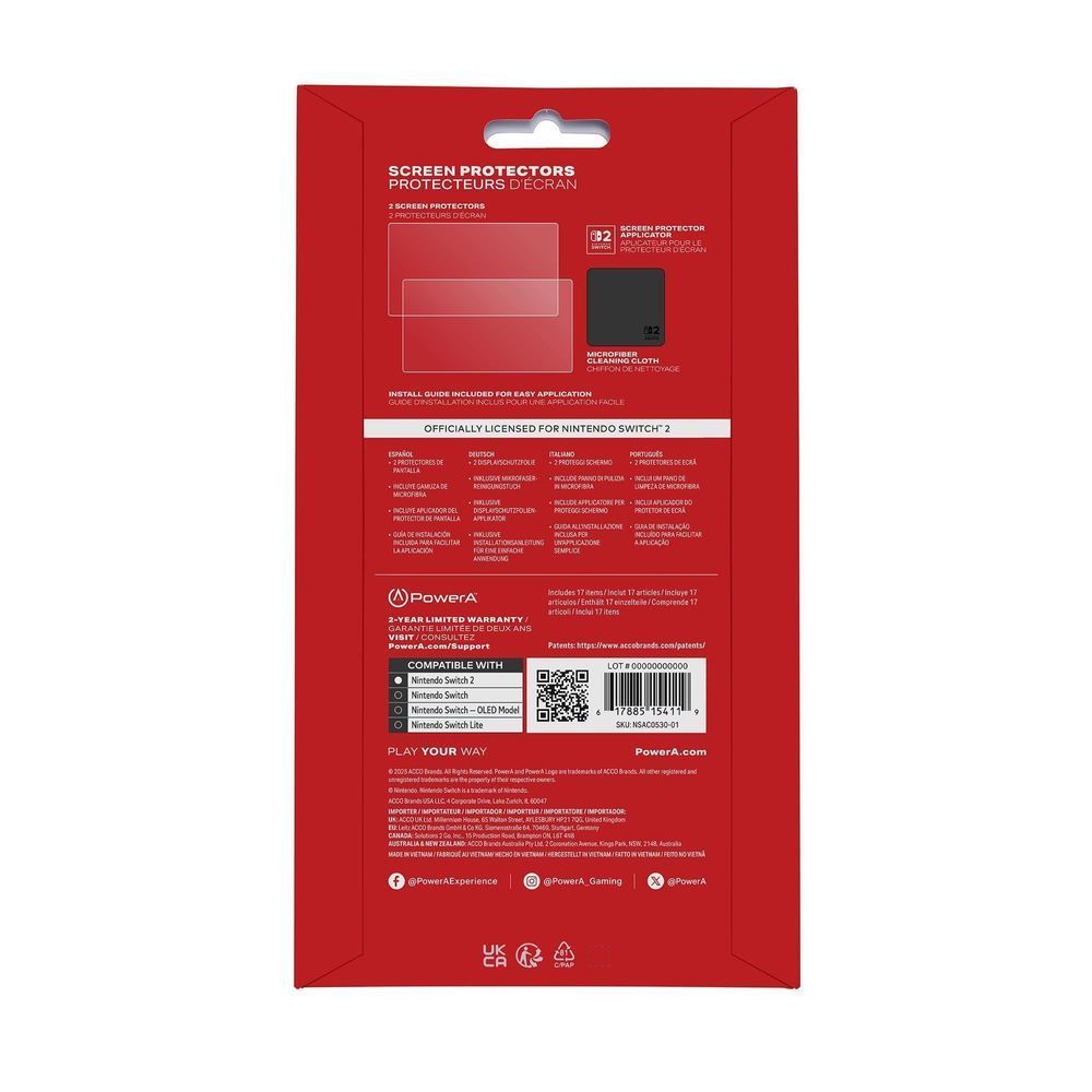 Nintendo Switch 2 screen protector 2-pack back panel with compatibility details