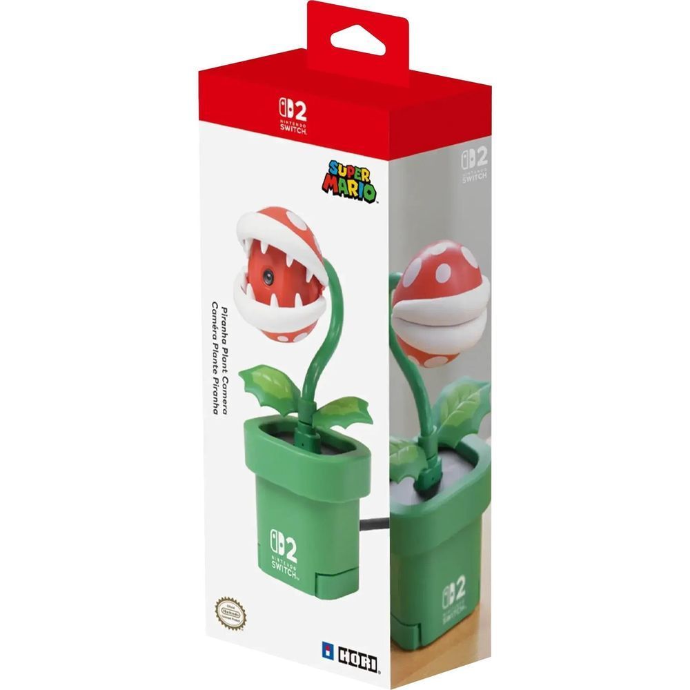 Piranha plant camera accessory retail box with Super Mario branding and product photo