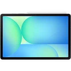 Samsung tablet front view with blue-green abstract display, grey bezel