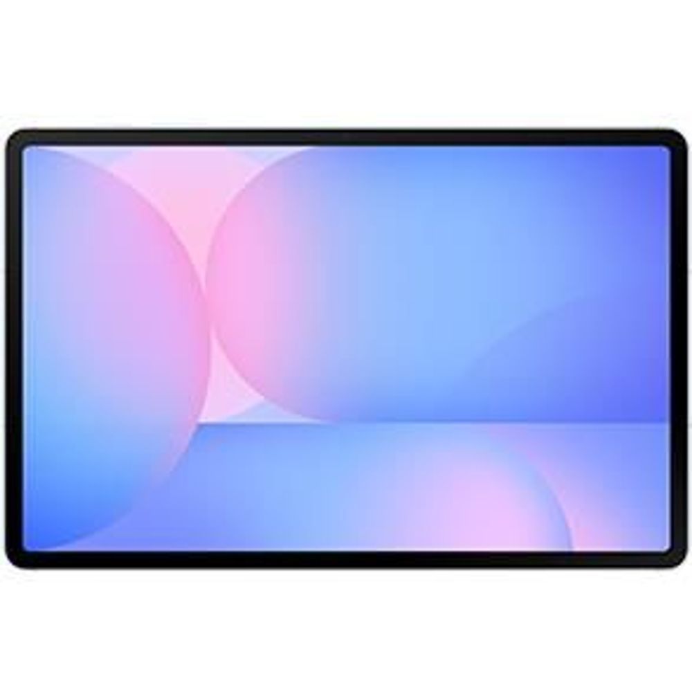 Samsung Galaxy Tab tablet with front screen showing blue-pink abstract pattern
