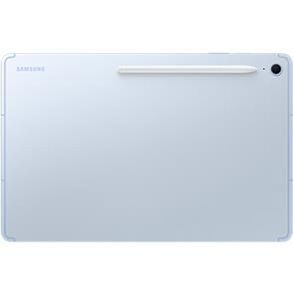 Samsung Galaxy Tab tablet back view in light blue with camera and speaker