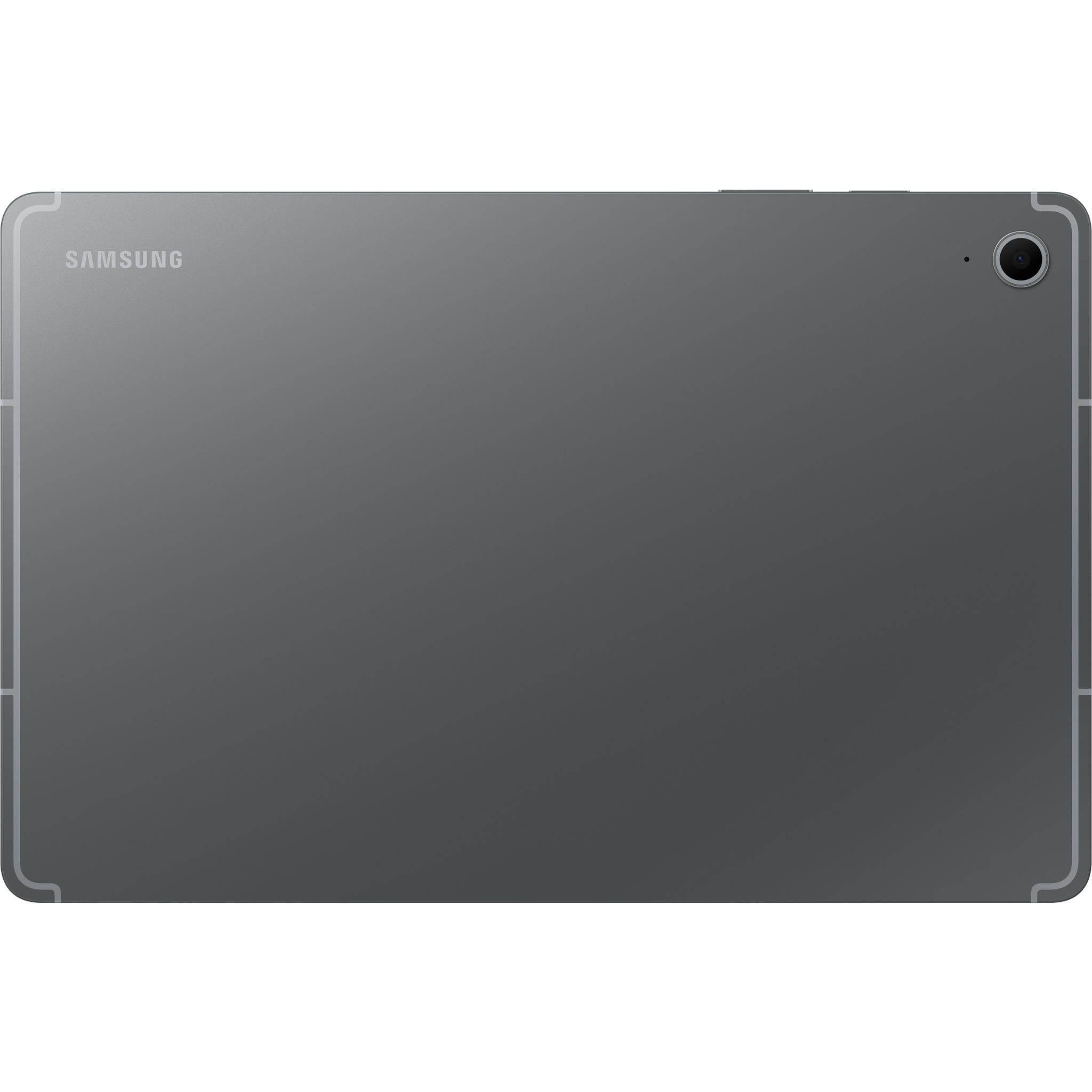 Grey Samsung tablet back view with Samsung logo and rear camera
