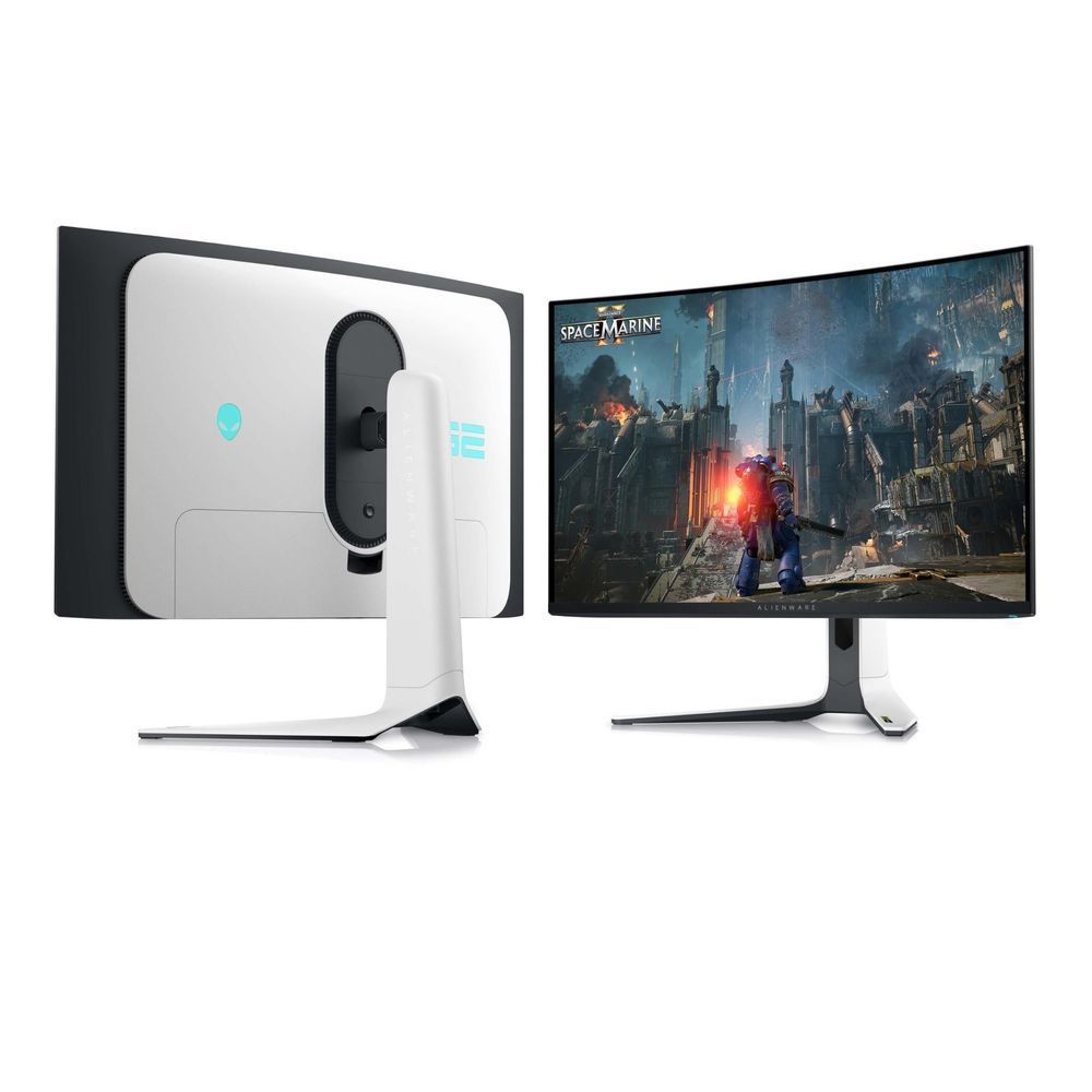 Curved gaming monitor showing rear ports panel and front screen