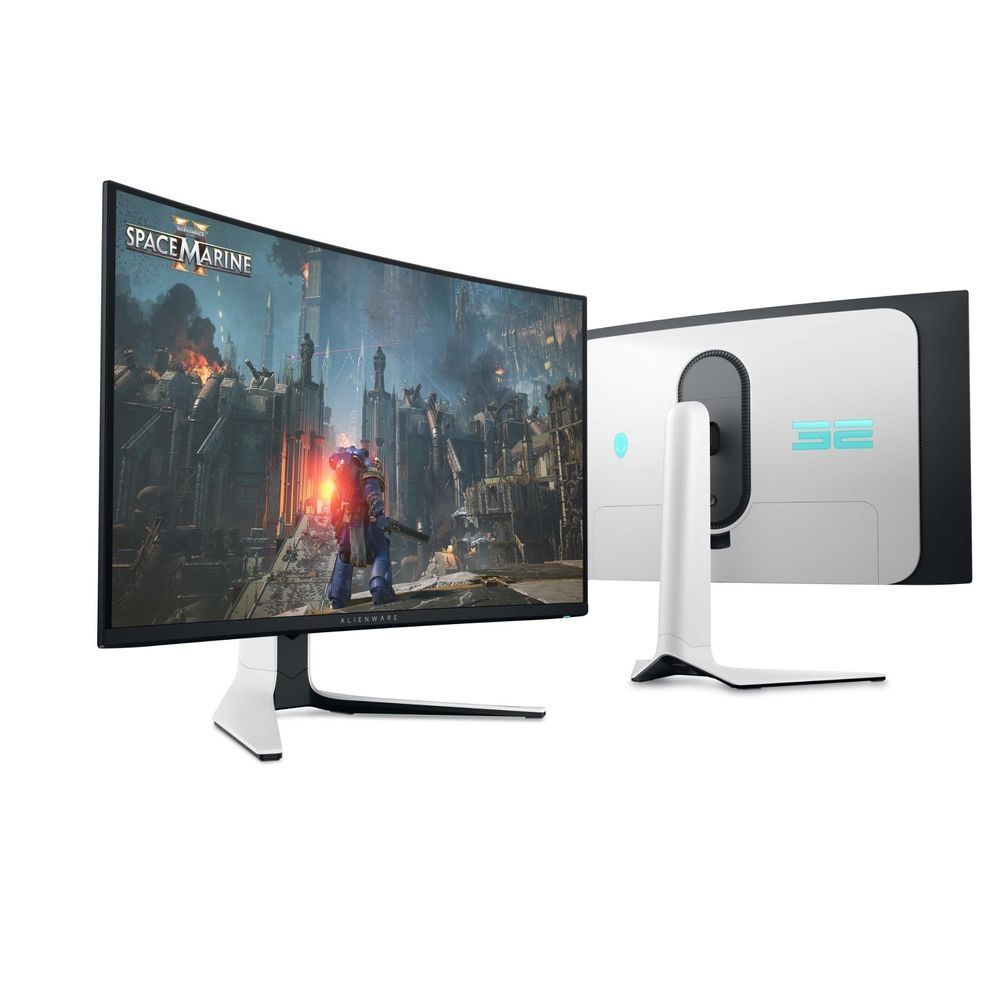 Curved gaming monitor front and rear view with stand and port area