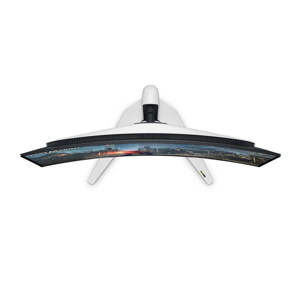 Curved gaming monitor top edge view with vented back and white stand