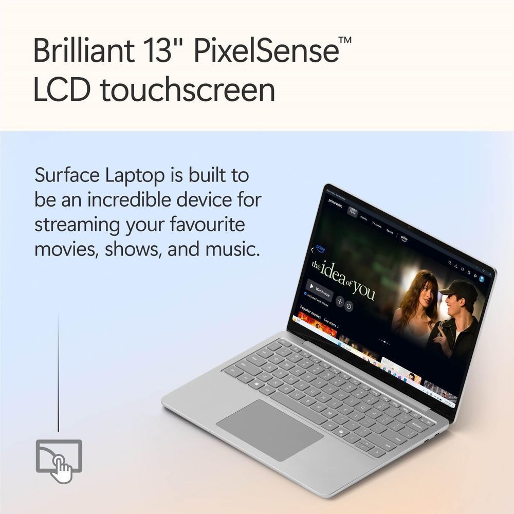 Platinum Surface Laptop with 13-inch touchscreen display in tablet-like angle