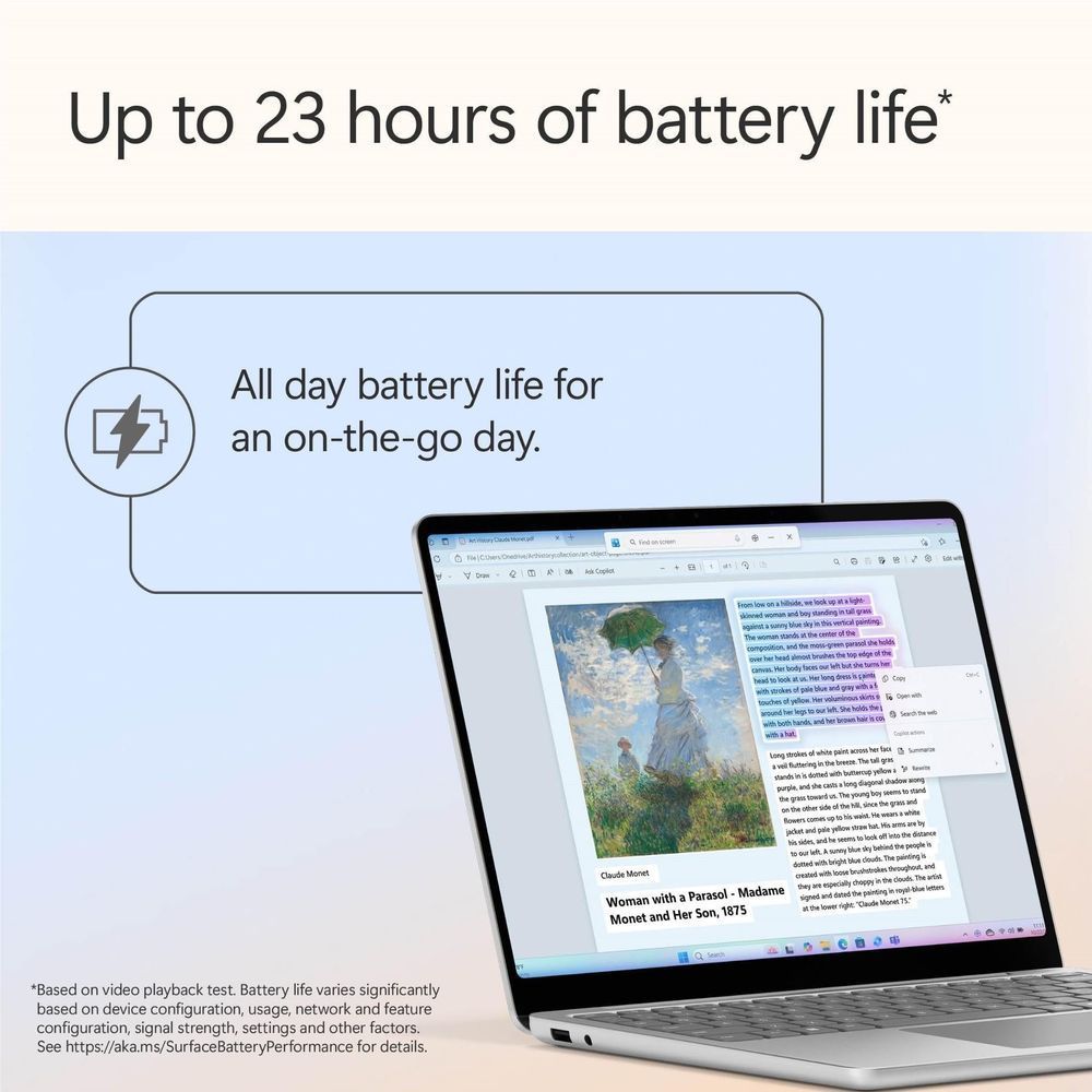 Platinum Surface Laptop open with productivity document on the screen