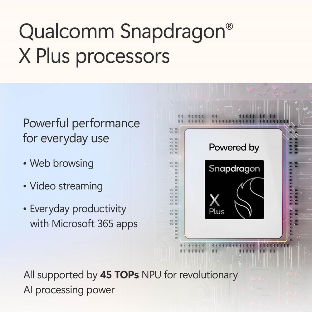 Surface Laptop processor diagram showing Snapdragon X Plus branding