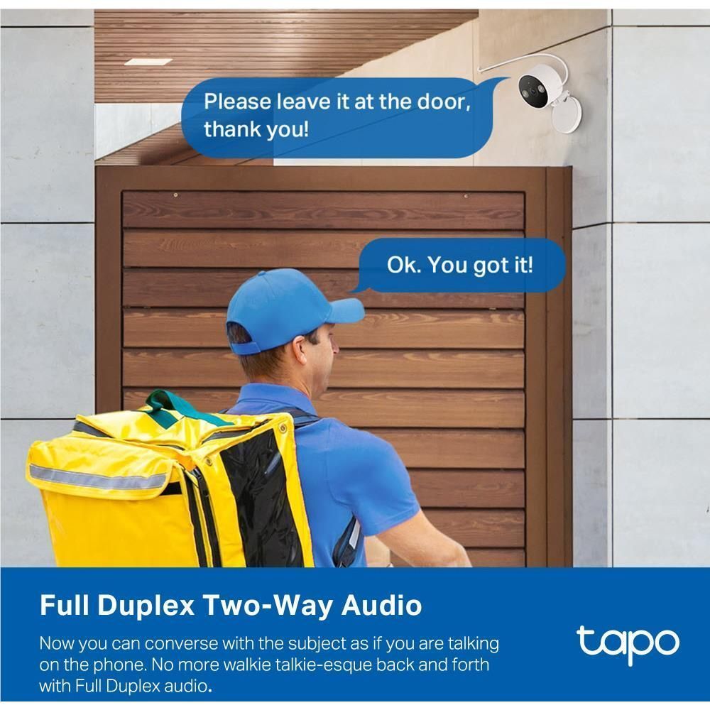 Security camera with app notification concept for two-way audio door delivery