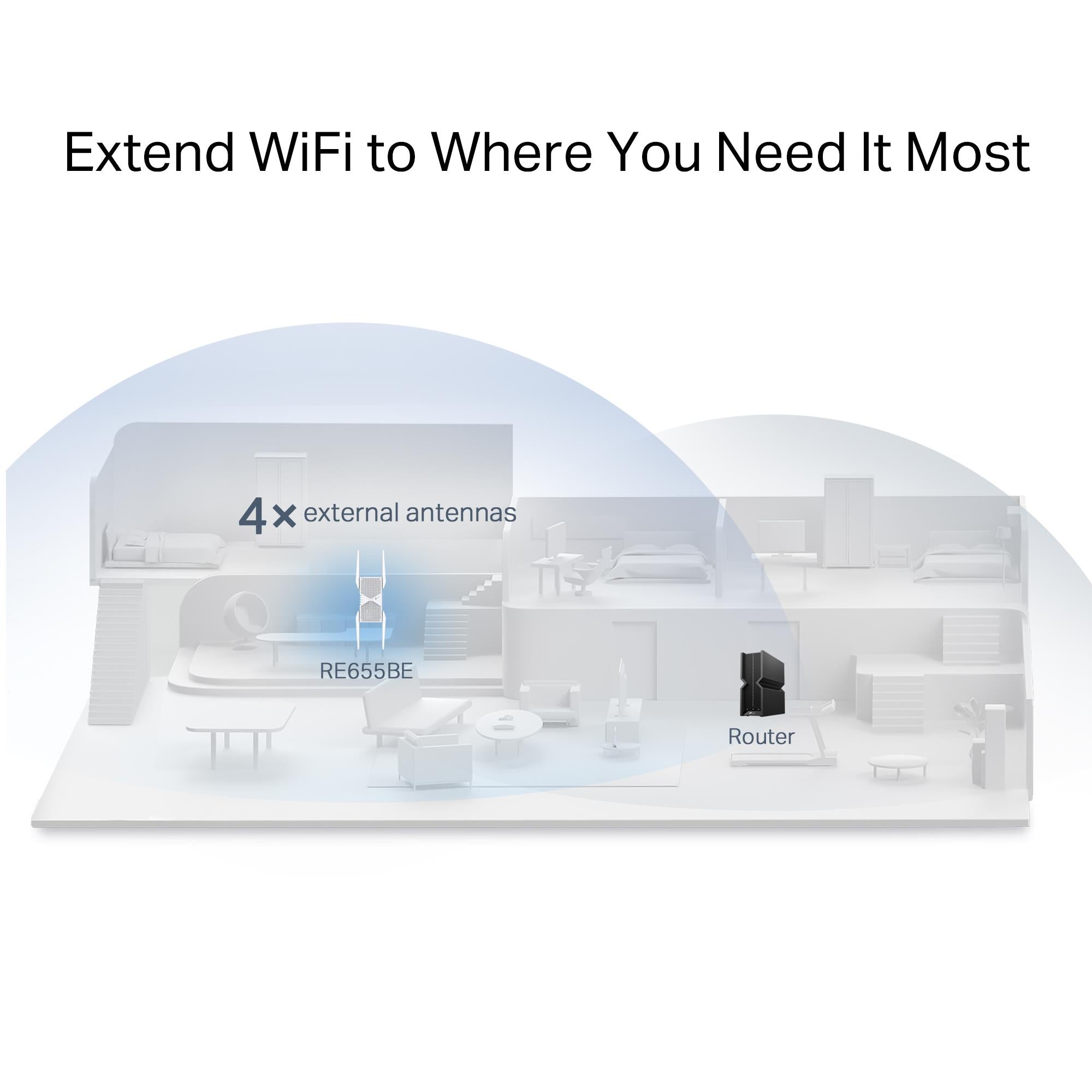TP-Link RE655BE BE9300 Tri-Band Wi-Fi 7 Range Extender