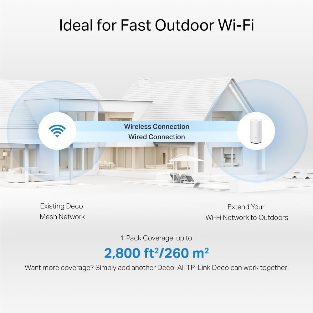 White outdoor mesh Wi-Fi router cylinder on illustrated outdoor Wi-Fi setup