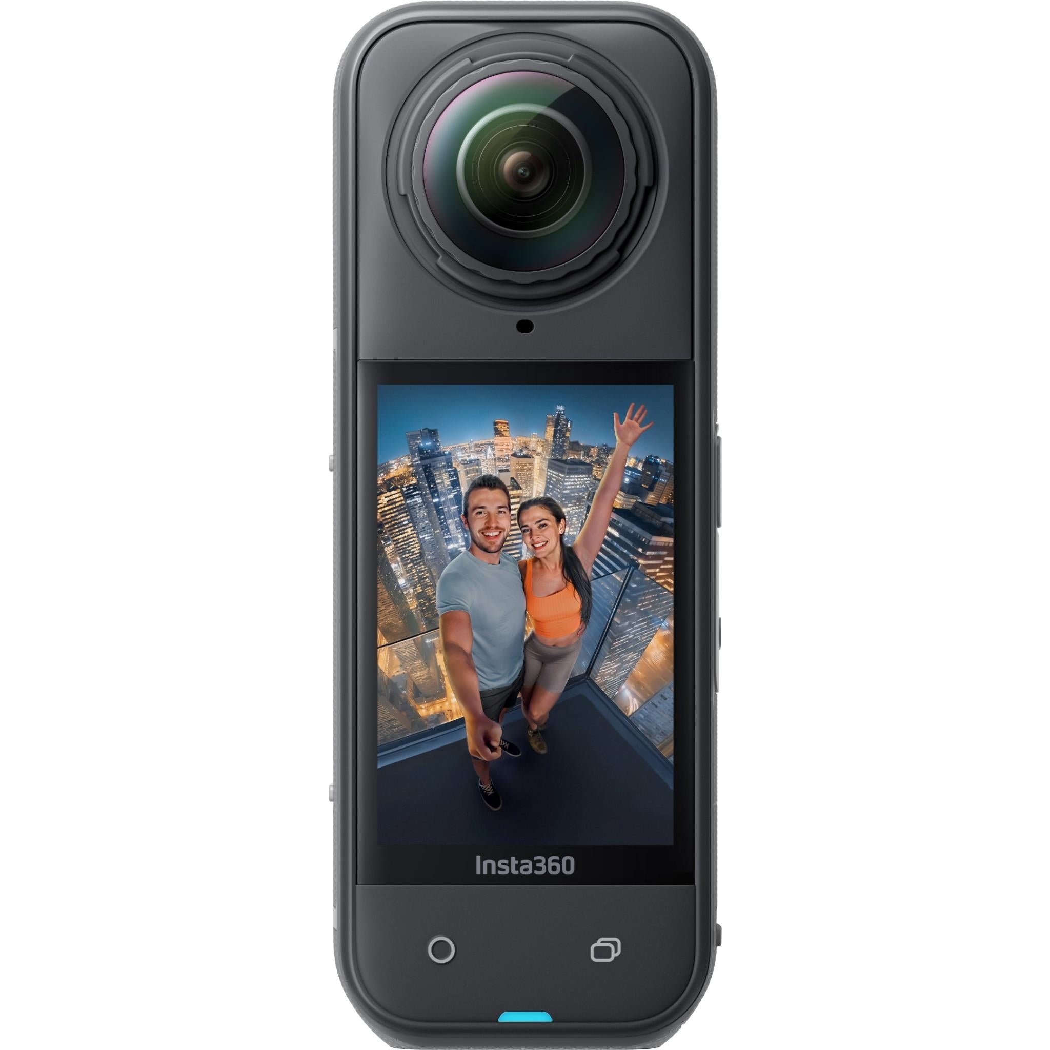 Insta360 X5 360 action camera with front touchscreen and circular 360° lens