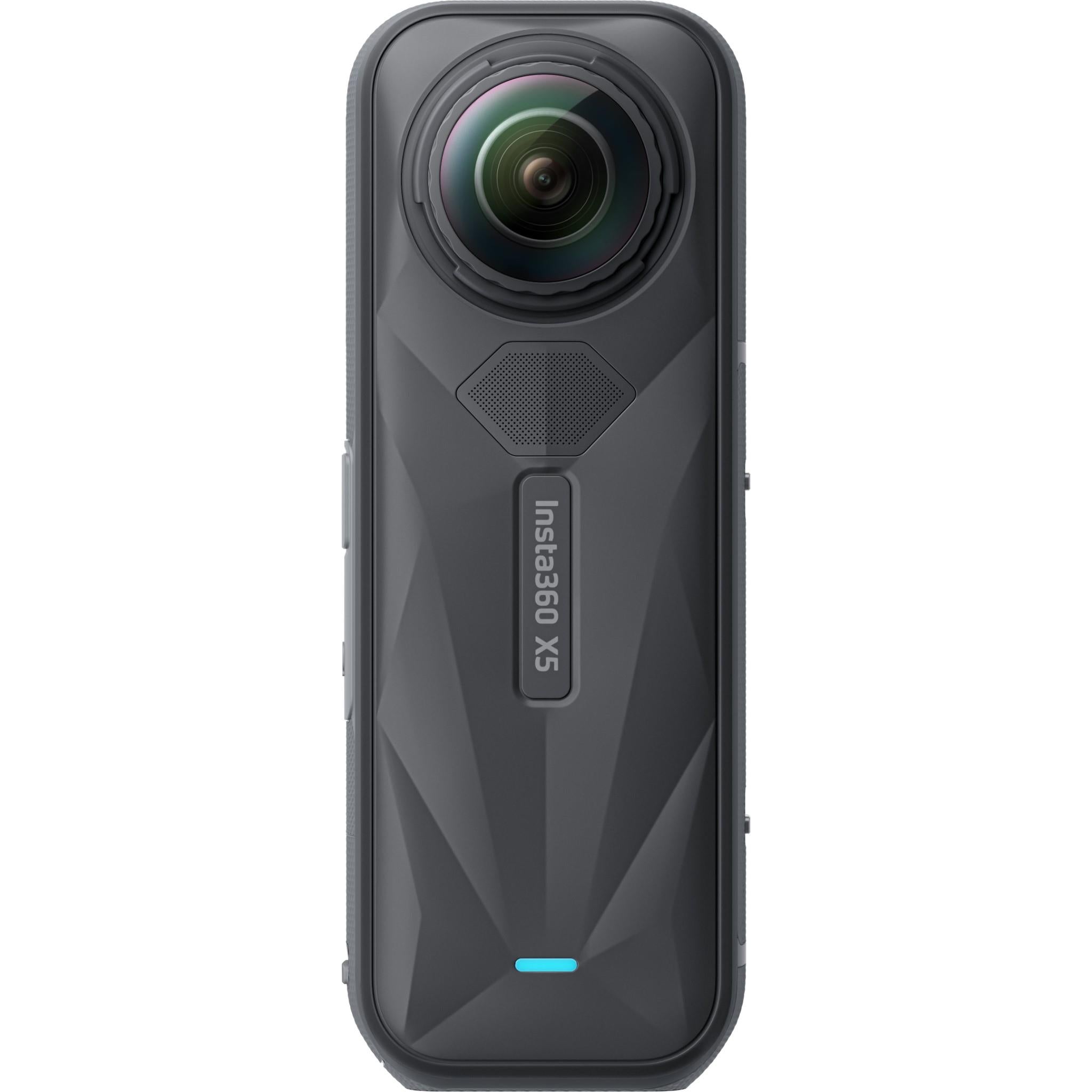 Insta360 X5 360 action camera back with textured grip and side control panel