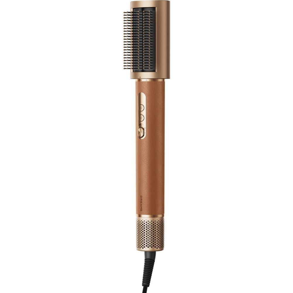 Gold hair styling comb attachment with metal bristles and perforated air vent barrel