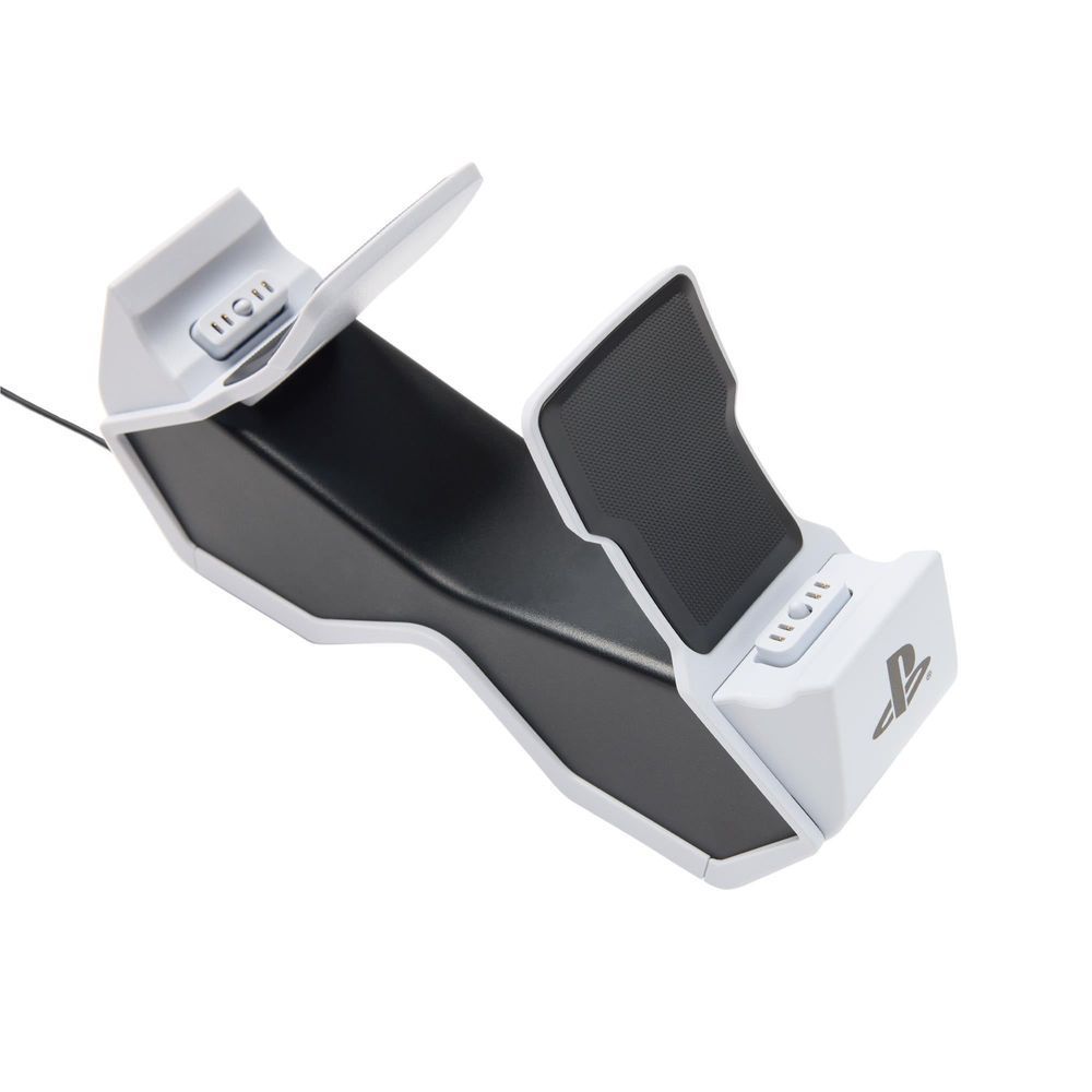 White twin charging station cradle with two charging contact pads