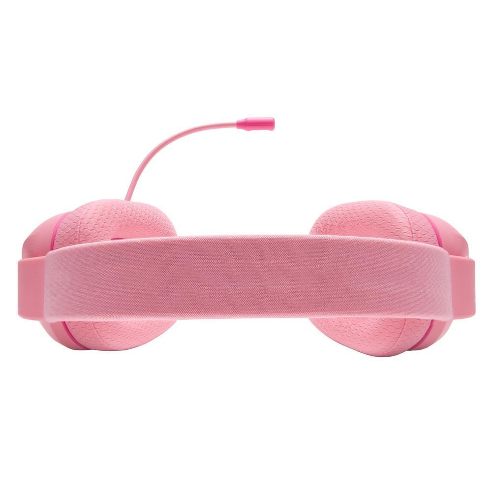 Light pink wired headset with padded top band and matching ear cushions