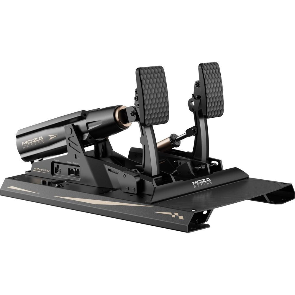 MOZA racing simulator pedal booster with two textured pedals and extended base frame
