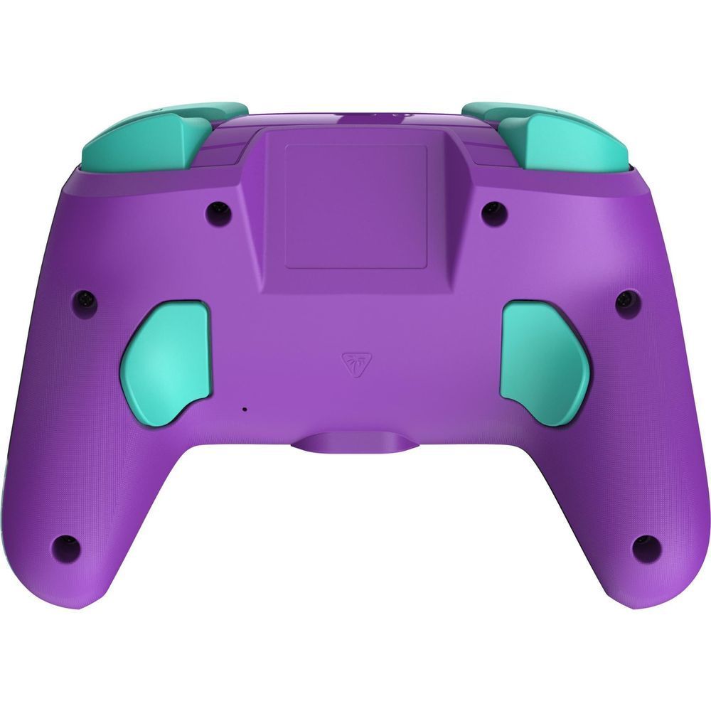 Nintendo Switch wireless controller back with purple shell and teal grip accents