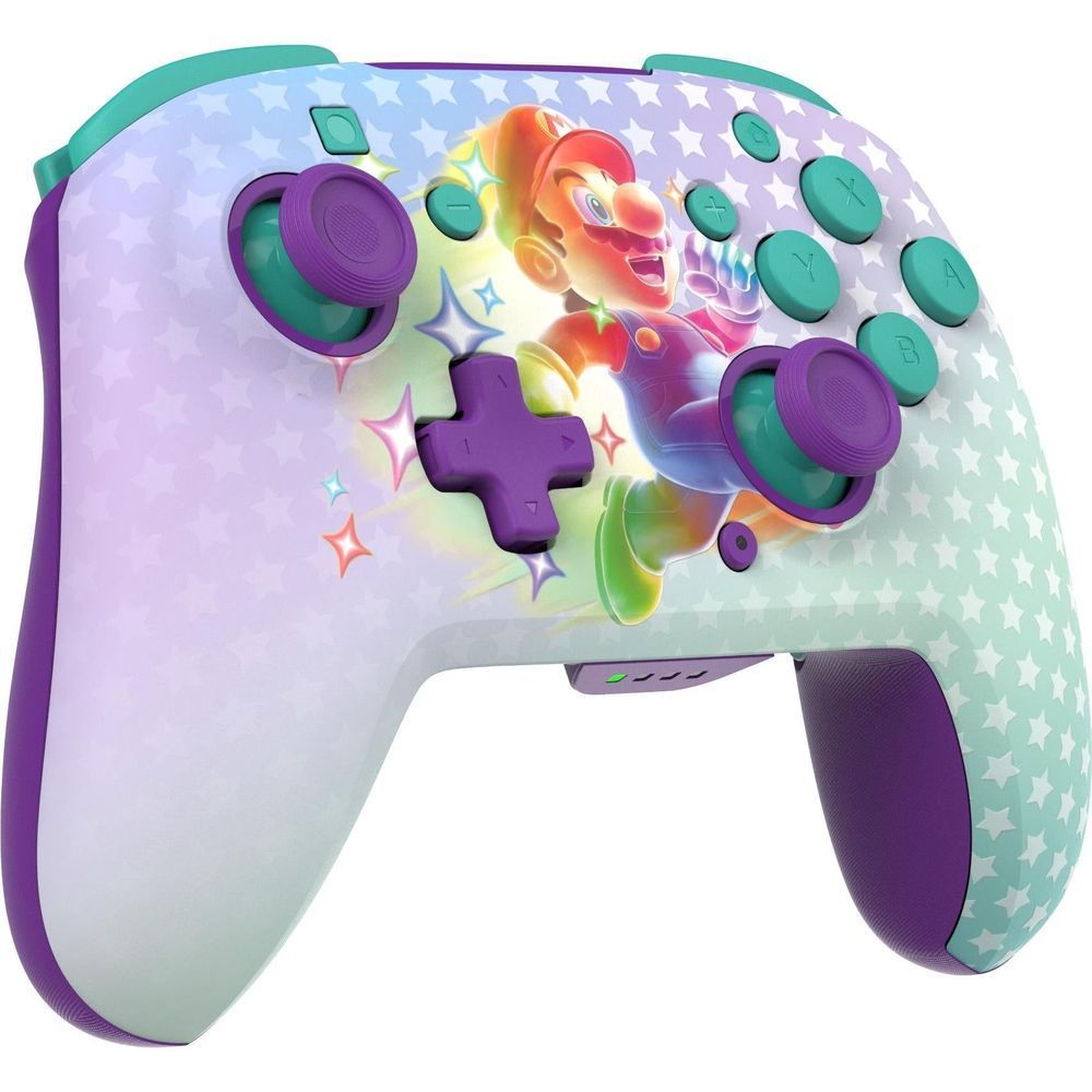 Nintendo Switch wireless controller front with Mario character art and teal action buttons