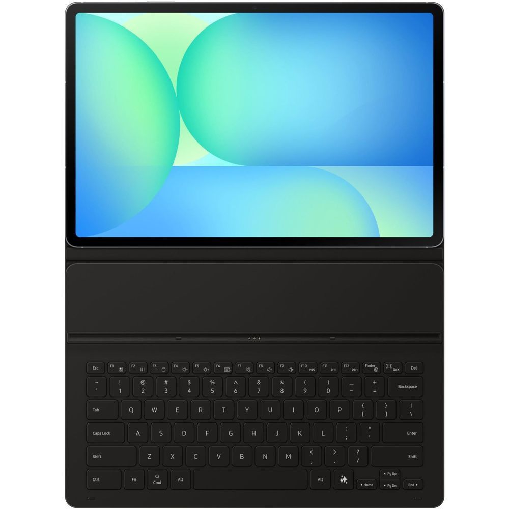 Black keyboard folio case with function keys visible for Galaxy Tab S10 FE+