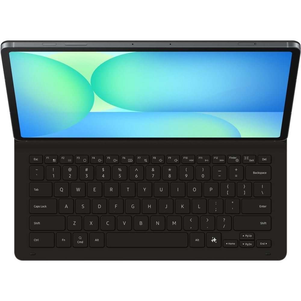 Black book cover keyboard case with tablet display and QWERTY keys for Galaxy Tab S10 FE+