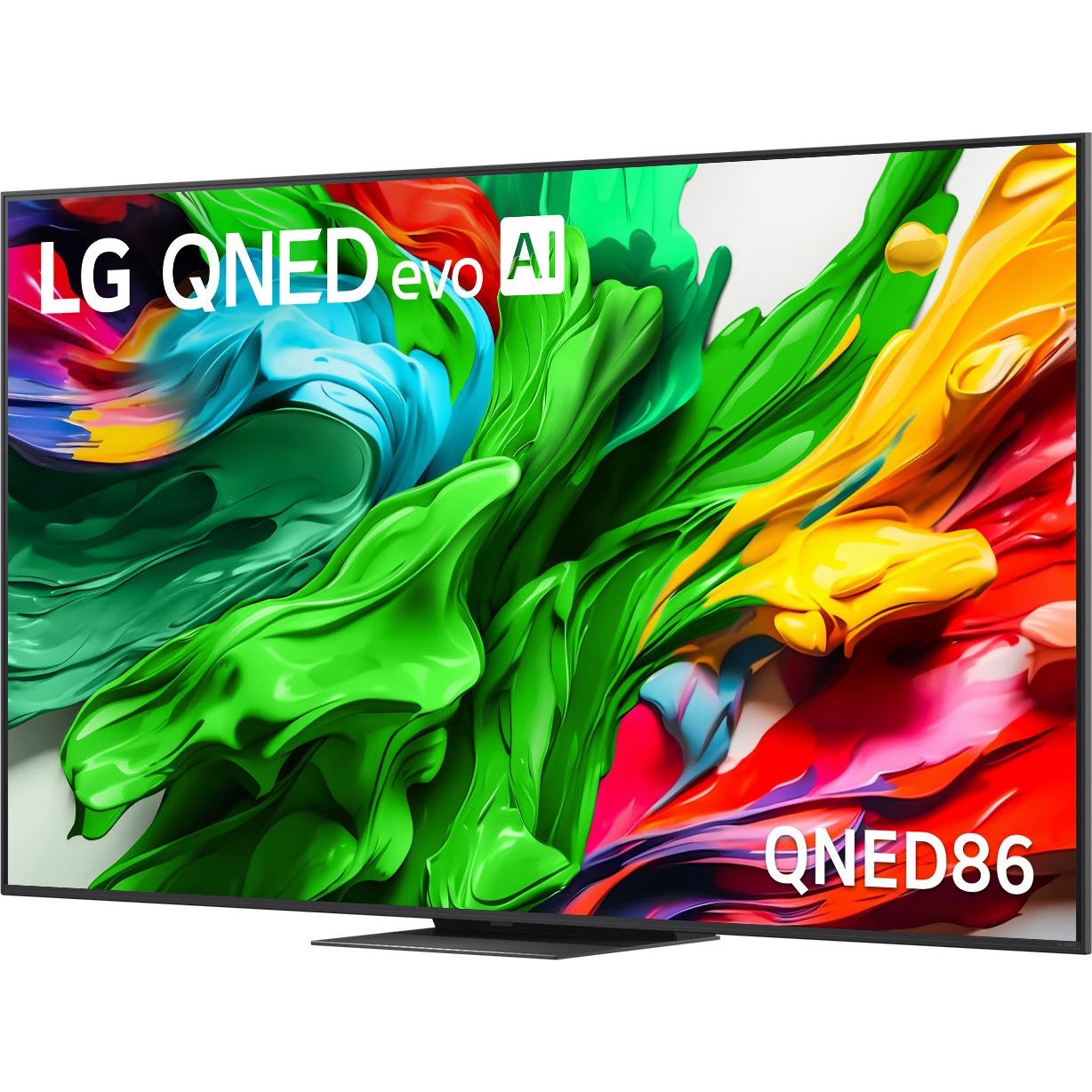 75-inch QNED mini LED 4K smart TV front view with colorful abstract screen