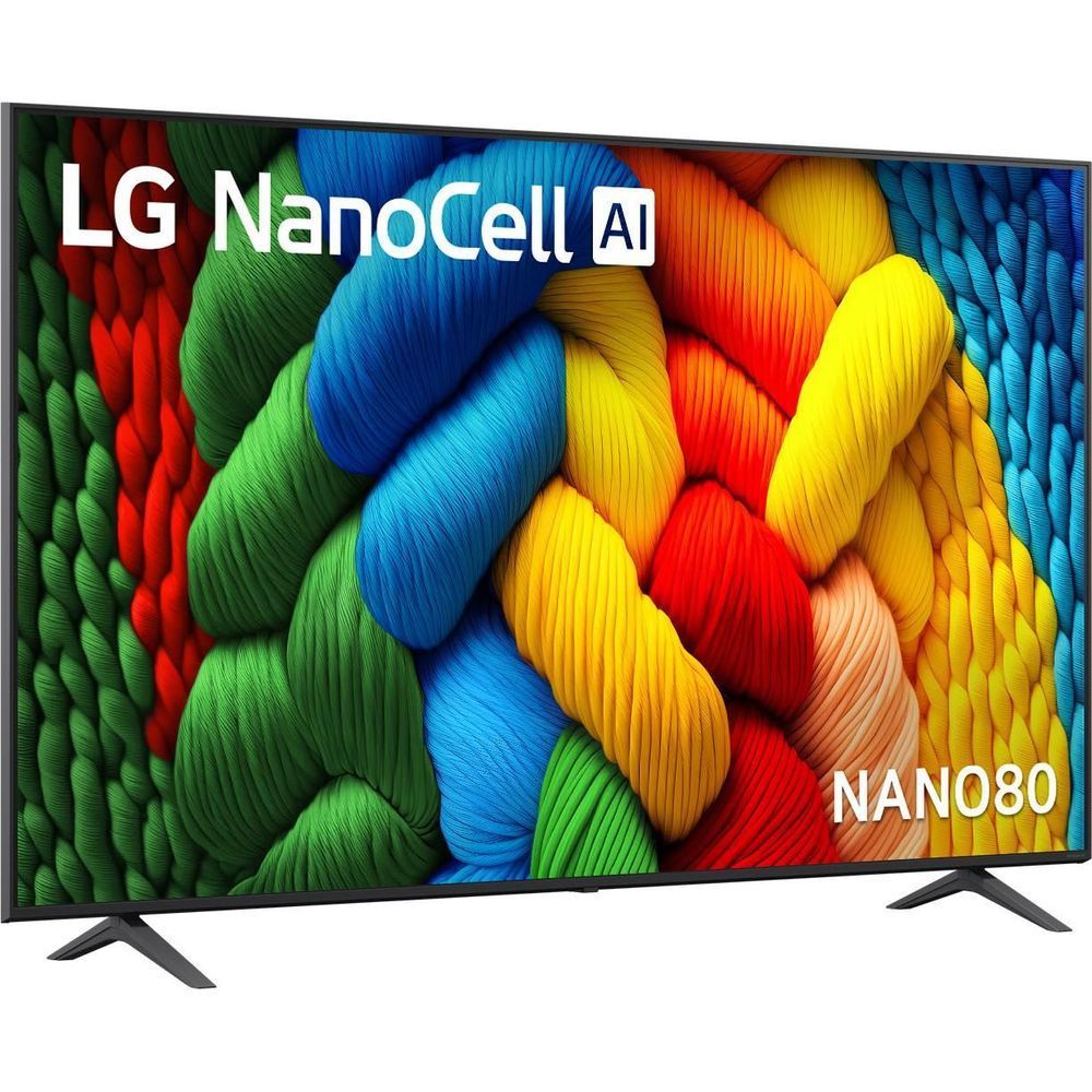 75-inch LG NanoCell AI 4K smart TV, front view with bright abstract colorful screen