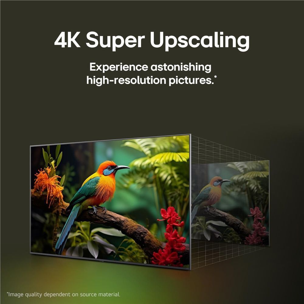 AI upscaling feature graphic showing 4K Super Upscaling and bird images